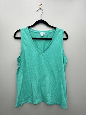 J.Crew Aqua V-Neck Tank Top Medium Lightweight Summer Linen Blend Coastal Basic